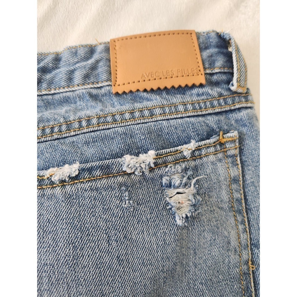 Avec Les Filles Med Wash Distressed Straight Leg Sz 31 button fly beach boho - Picture 7 of 12